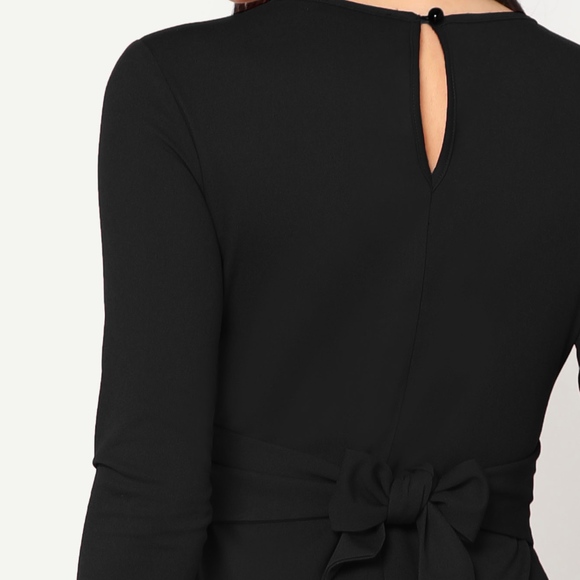 Wear 2 Ways Waist Ties Black Slim Office Dress - Picture 5 of 8